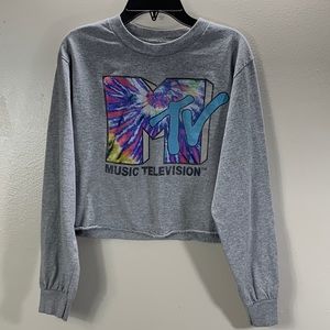 MTV Women's Grey "MTV Music Television" Graphic Cropped Pullover Sweater Size S